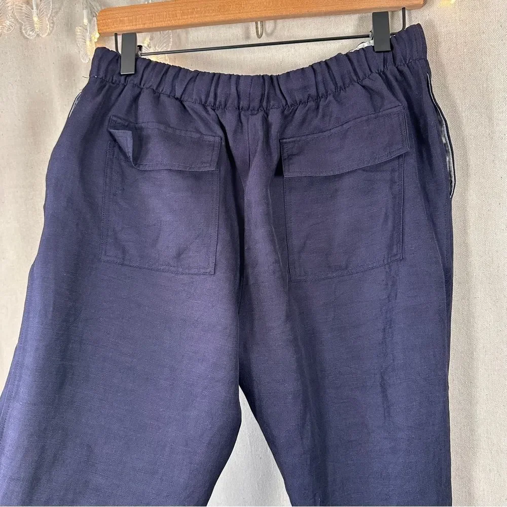 Zara Pull On Slouchy Nautical‎ Linen Blend Pants S